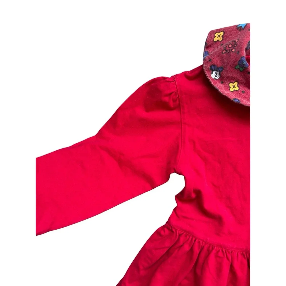 Vintage Disney Store Minnie Girls' Red Long Sleeve Dress Cotton Bandana Neck 6Y